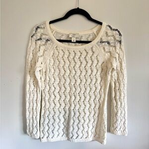 LOFT Ivory Open-Weave Crochet Scoop-Neck Sweater, MP